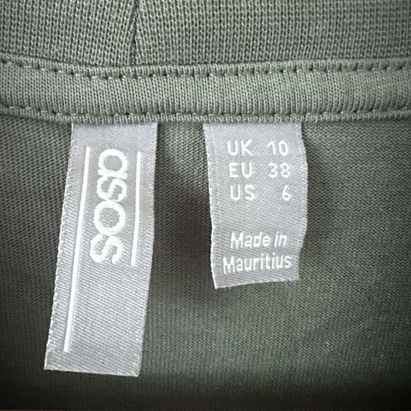 ASOS Army Green Mock Neck Baby Doll Style Cotton Oversize Tunic Top Size 6 - Picture 7 of 7